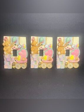 Set of 3 Vintage Ceramic Textured Baby Bear Single Outlet Switch Plate Covers